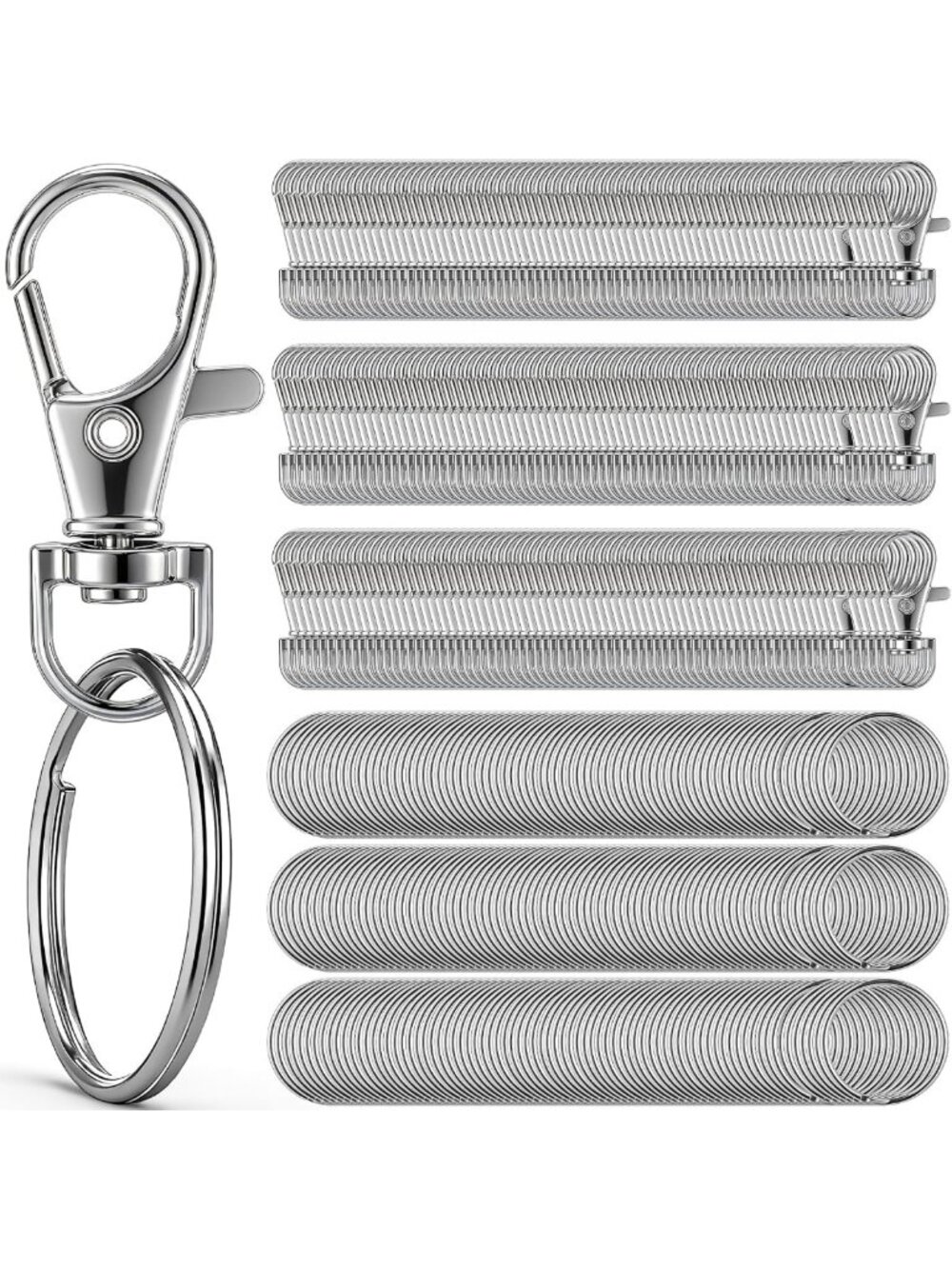 1000 Pcs Keychain Kit - Silver Lobster Claw Clasps & Rings, DIY Craft Supplies